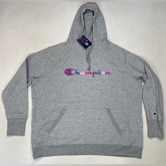 Champion Fleece Pullover Hoodie Women Plus Size 2X Gray Script Logo NWT - Picture 1 of 7